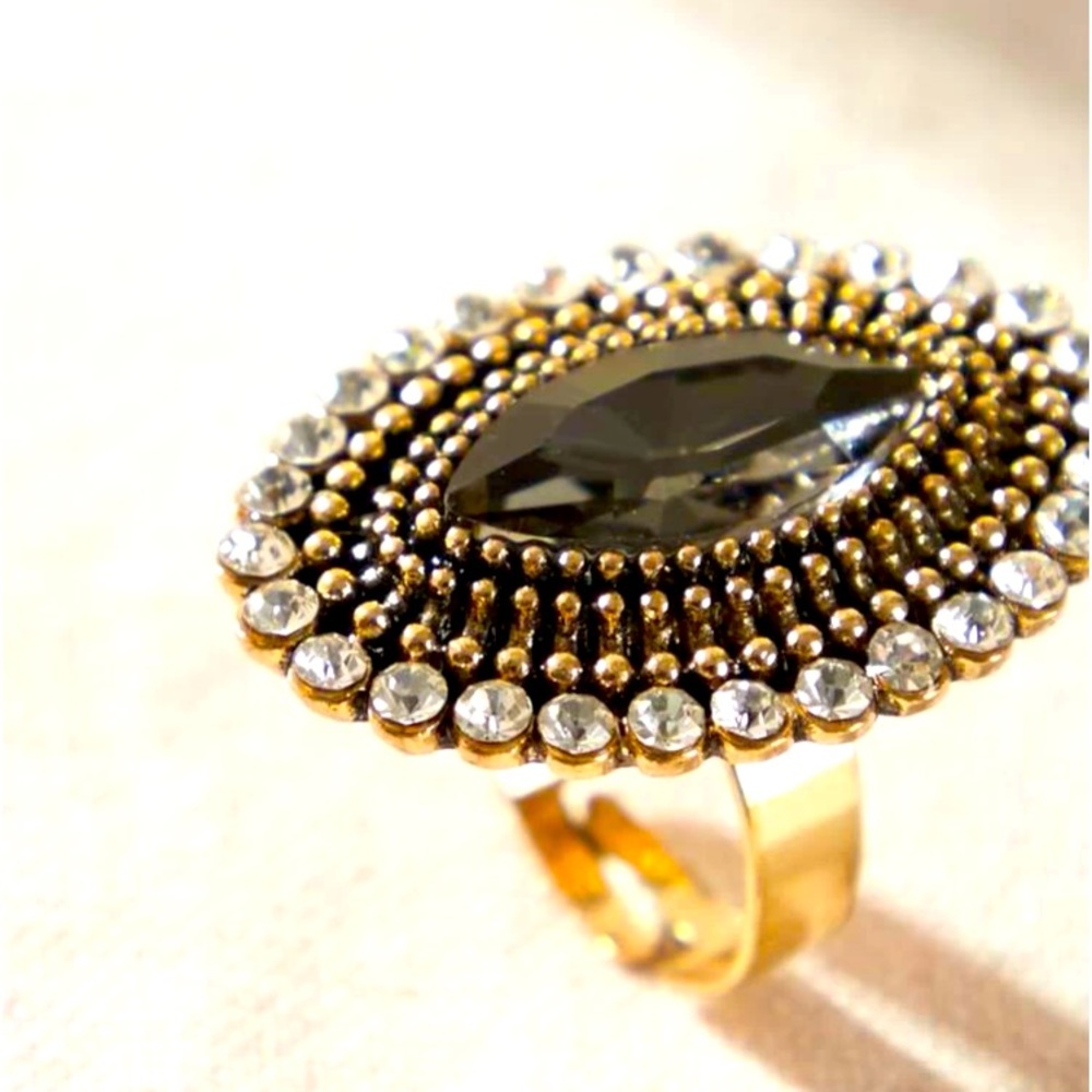 Vintage Sparkling Champagne Topaz & Crystal Rhinestone Statement Cocktai… - Picture 3 of 10